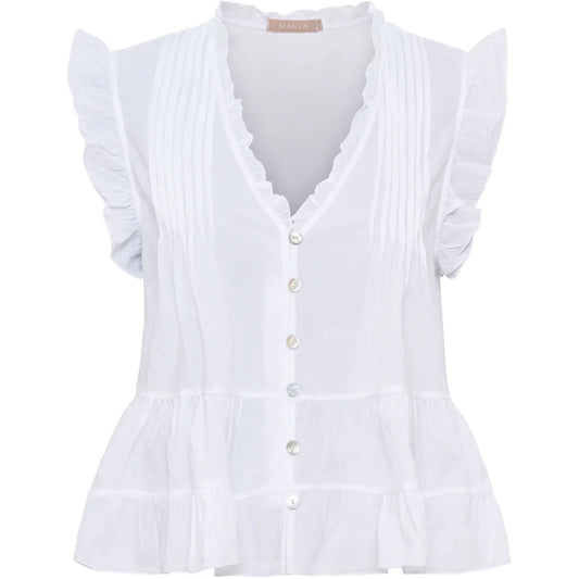 Ruffle Peplum Top – White | Women's Luxury Cotton Top