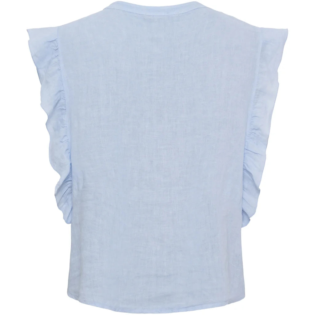 Linen Ruffle Top – Sky | Women's Luxury Linen Top