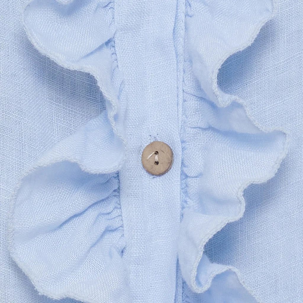 Linen Ruffle Top – Sky | Women's Luxury Linen Top