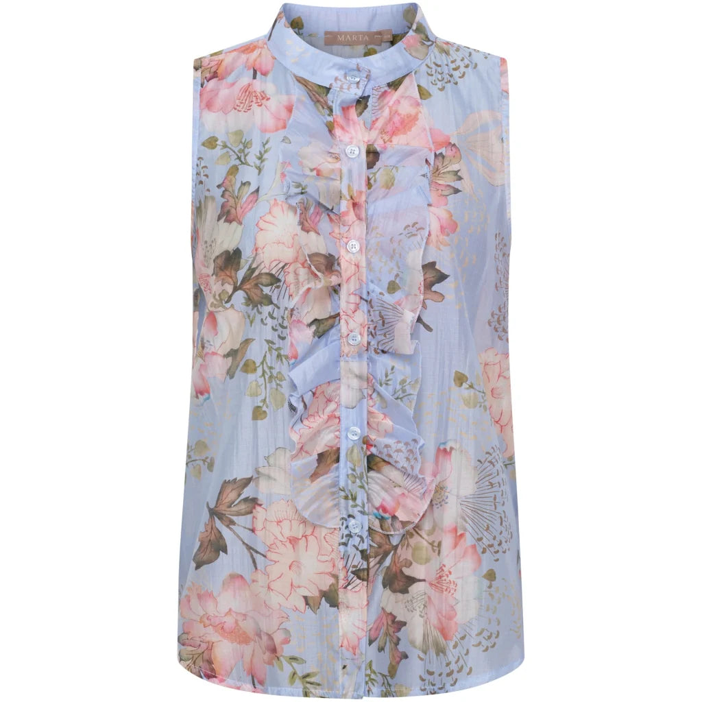 Raya Floral Ruffle Top – Celeste | Women's Luxury Tencel Blouse