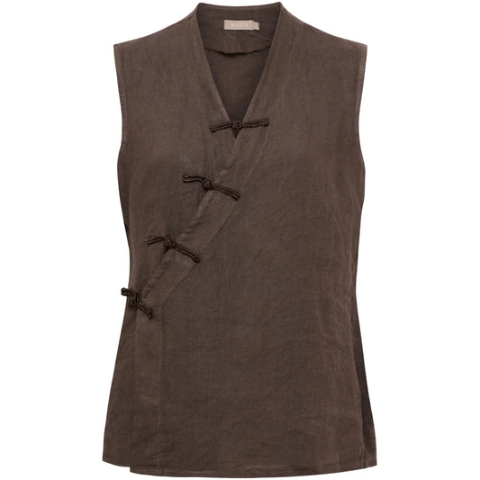 Wrap-Front Linen Top – Mocha | Women's Luxury Linen Top