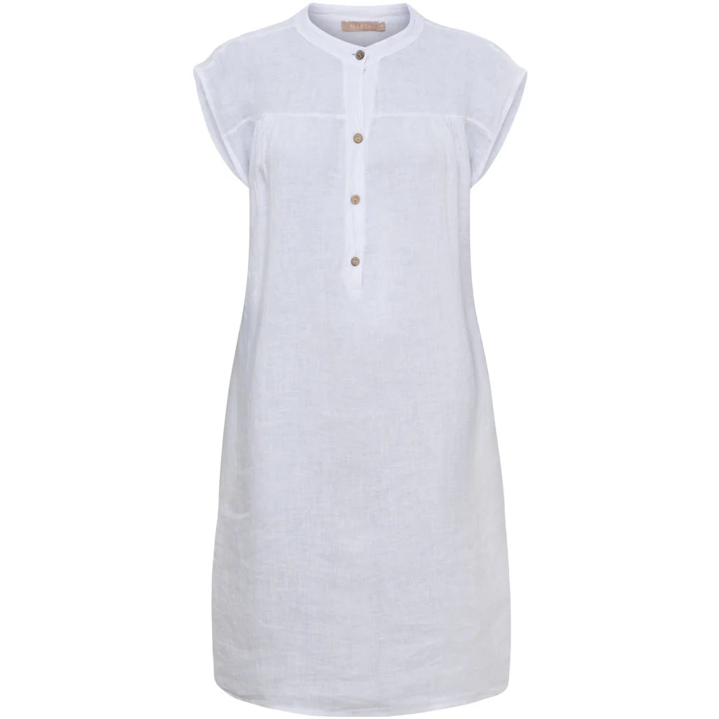 Linen Button-Neck Dress – White | Women's Luxury Linen Dress