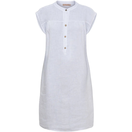 Linen Button-Neck Dress – White | Women's Luxury Linen Dress