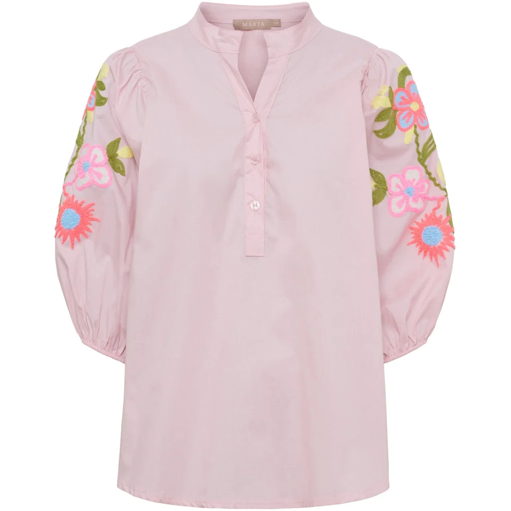 Vivia Floral Embroidered Shirt – Pink | Women's Luxury Cotton Top