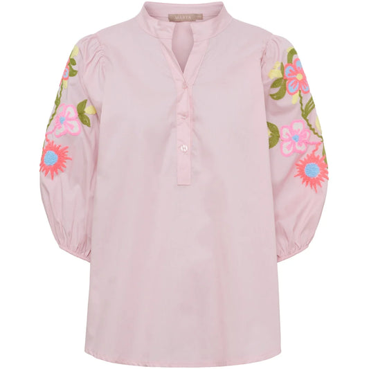 Vivia Floral Embroidered Shirt – Pink | Women's Luxury Cotton Top