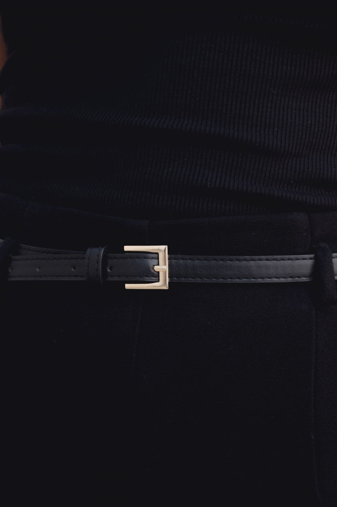 Mid-Rise Black Wide-Leg Culottes with Adjustable Belt