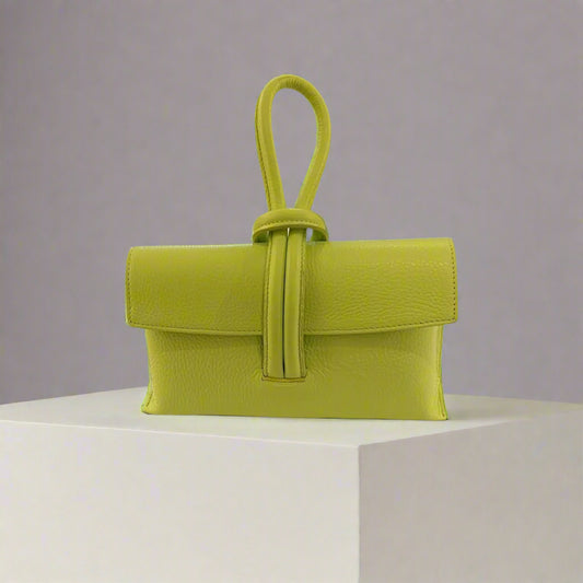Mini Leather Clutch with Cuff-Lime