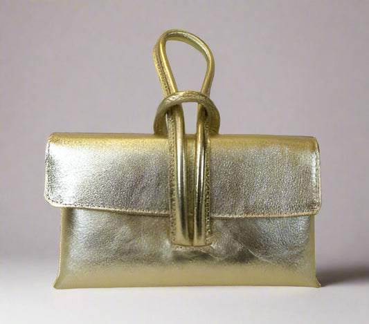 Mini Leather Clutch with Cuff Metallic Gold