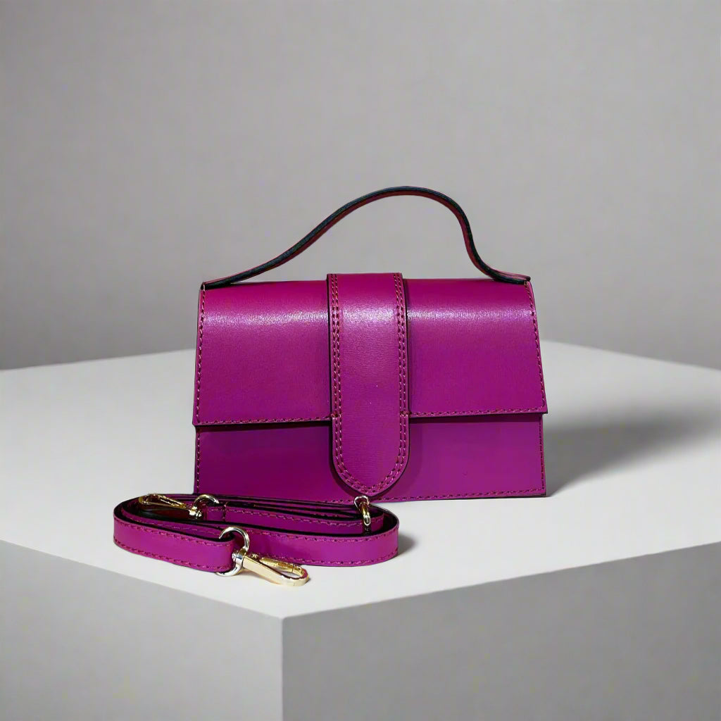 Mini Leather Handbag with Attachable Shoulder Strap | Hot Pink