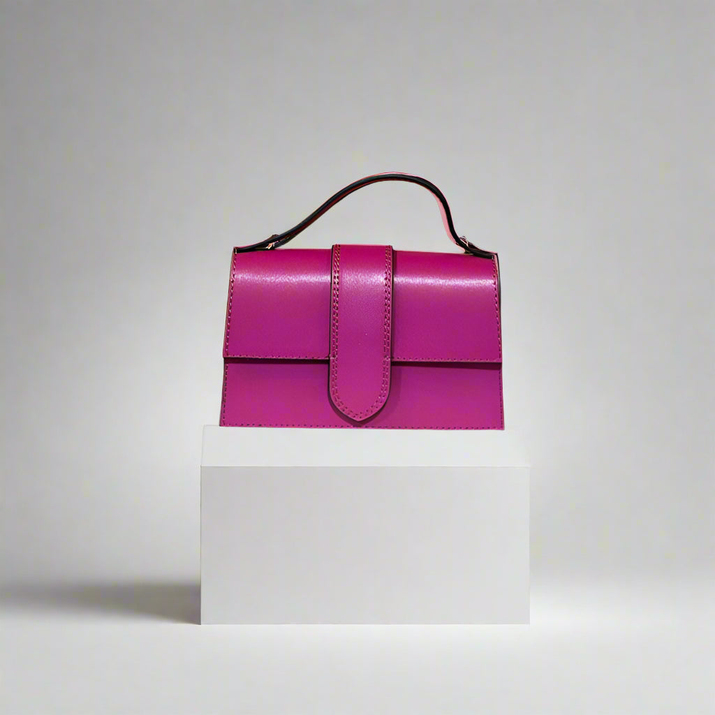 Mini Leather Handbag with Attachable Shoulder Strap | Hot Pink