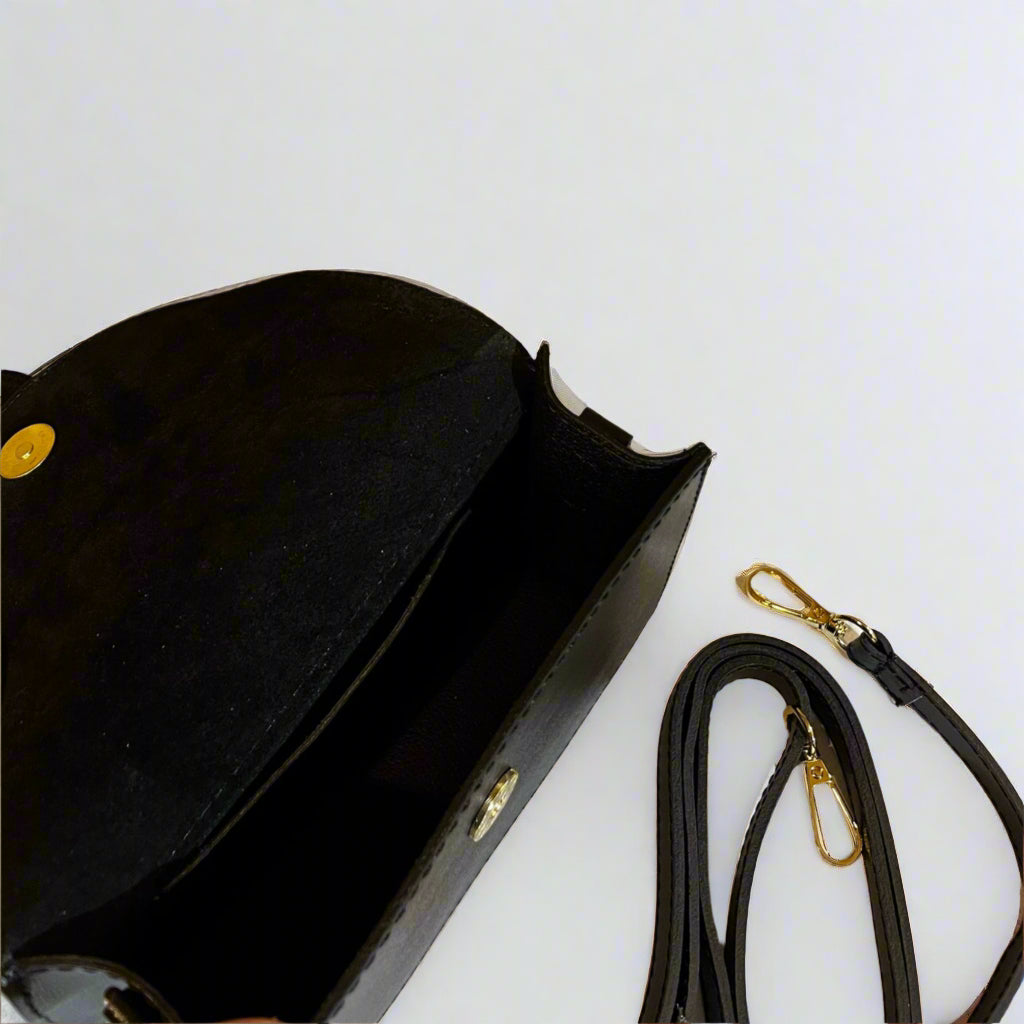 Mini Leather Handbag with Attachable Shoulder Strap | Black