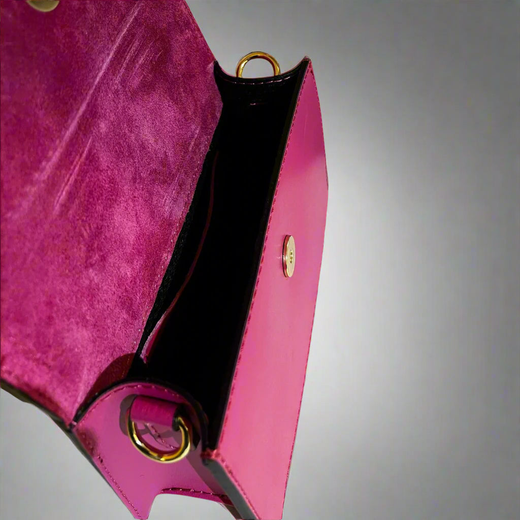 Mini Leather Handbag with Attachable Shoulder Strap | Hot Pink