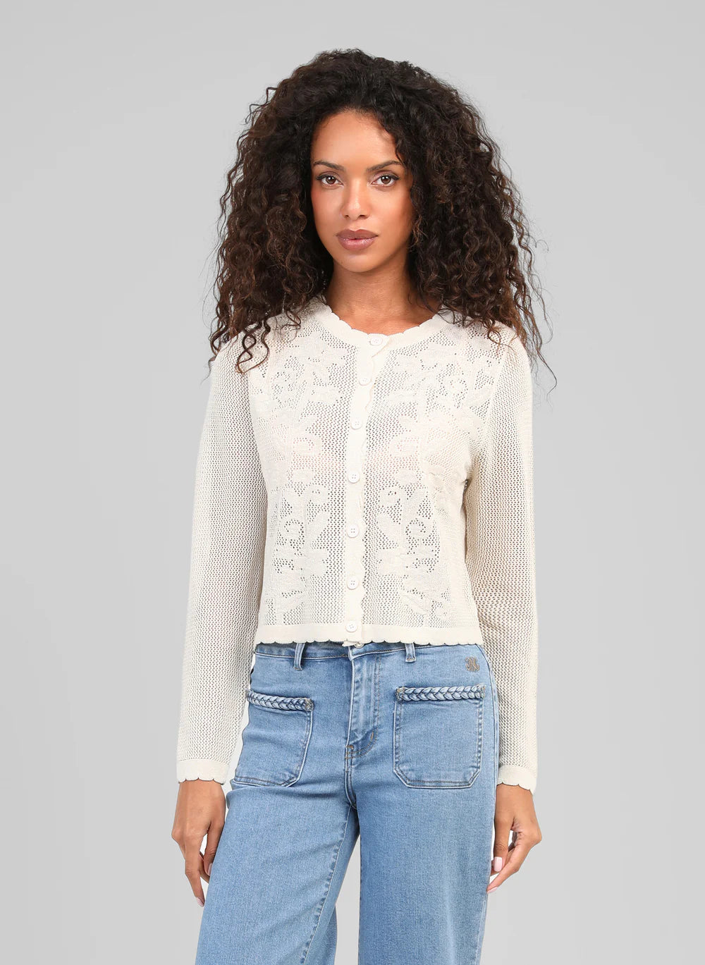Nanita Fine Knit Cardigan in Ecru — An'ge