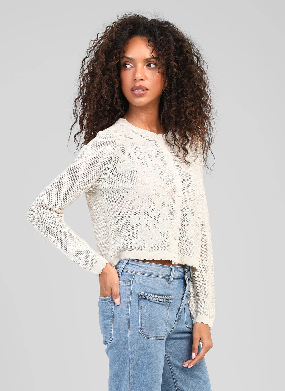 Nanita Fine Knit Cardigan in Ecru — An'ge