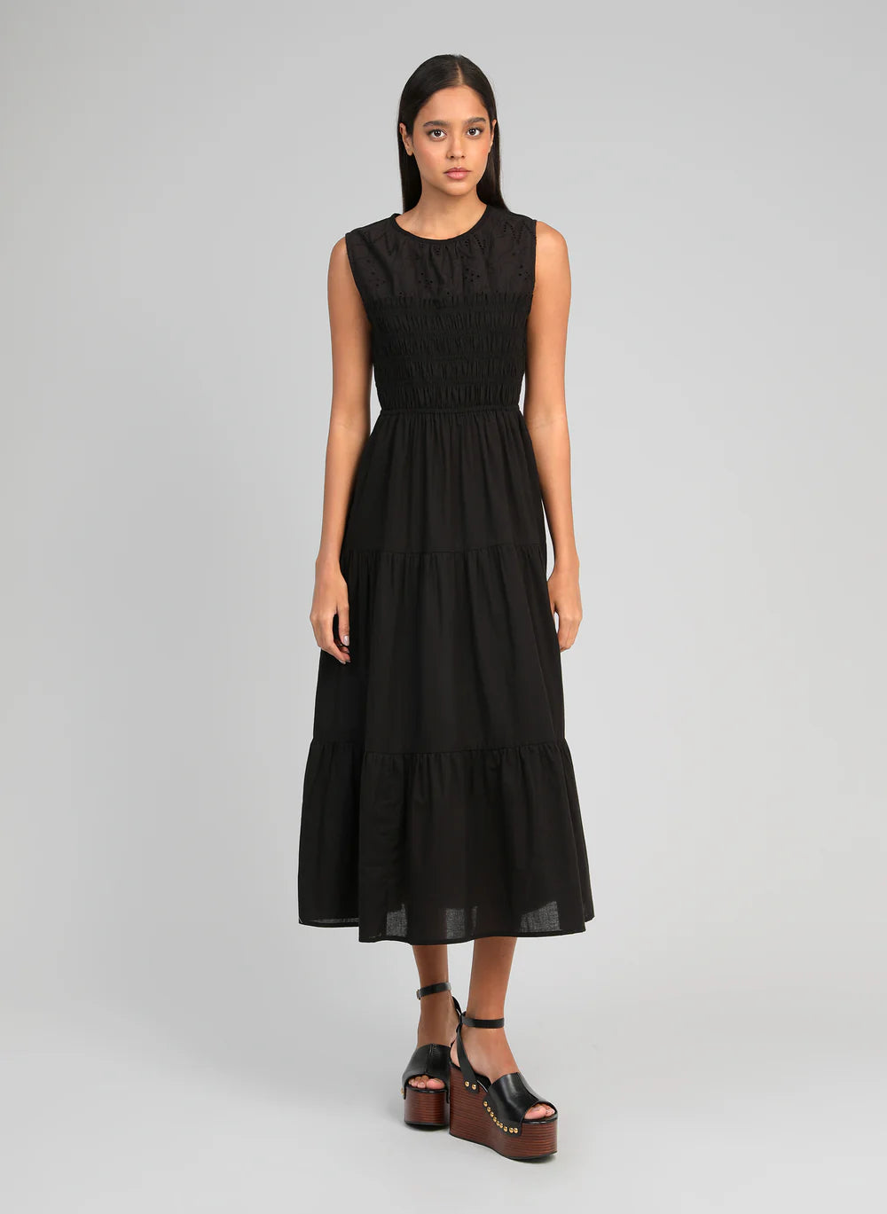 Odama Midi Dress – Black | Women's Broderie Anglaise Cotton Dress