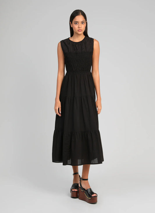 Odama Midi Dress – Black | Women's Broderie Anglaise Cotton Dress