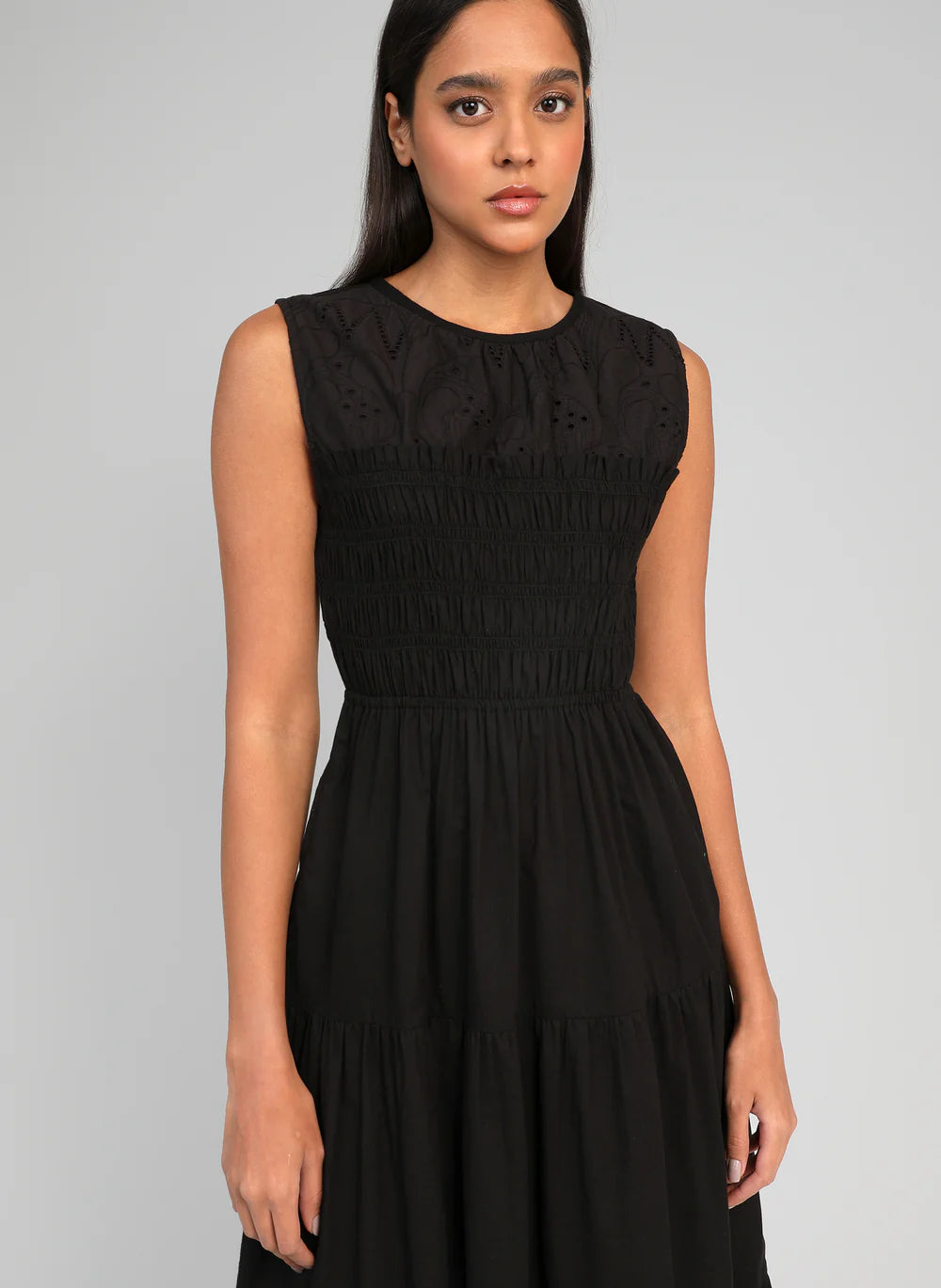 Odama Midi Dress – Black | Women's Broderie Anglaise Cotton Dress