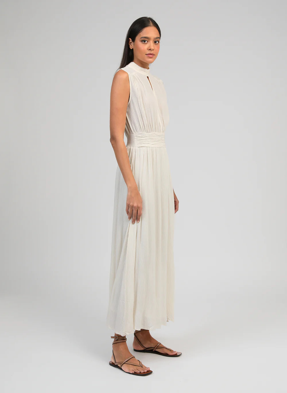 Orlany Crinkle Viscose Maxi Dress in Cream — An'ge
