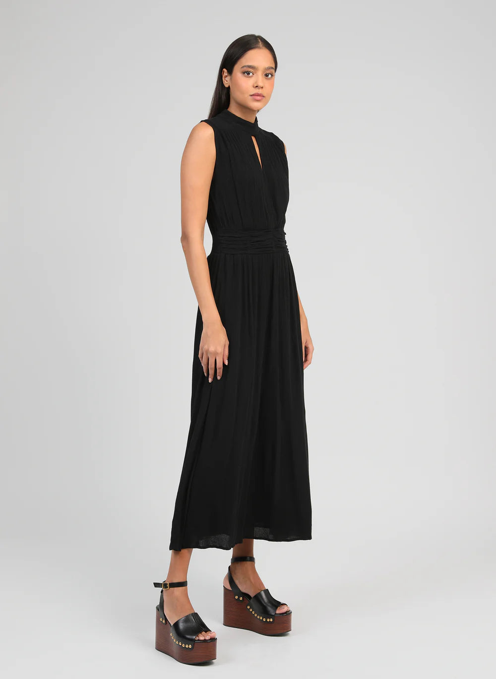 Orlany Crinkle Viscose Maxi Dress in Black — An'ge