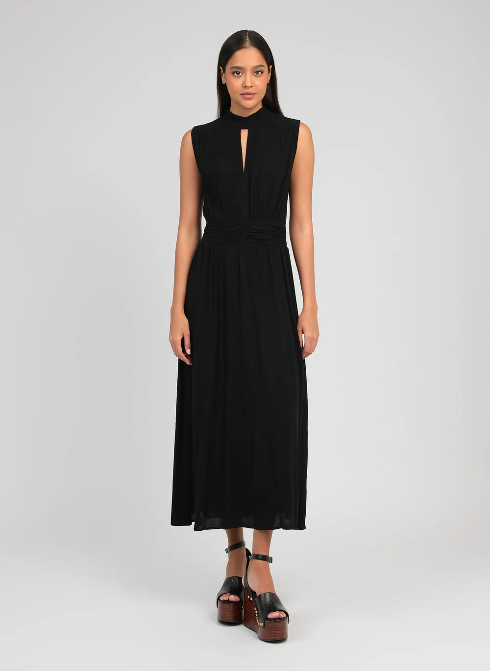 Orlany Crinkle Viscose Maxi Dress in Black — An'ge