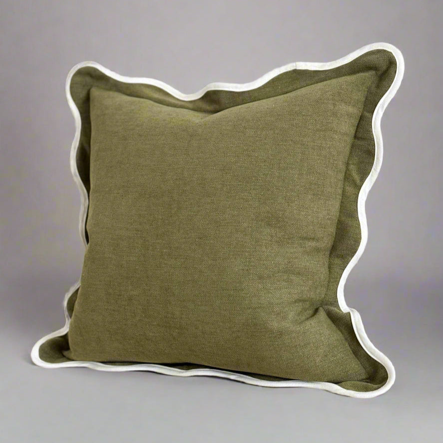 Olive Cushion with Feather Pad –  45 x 45cm