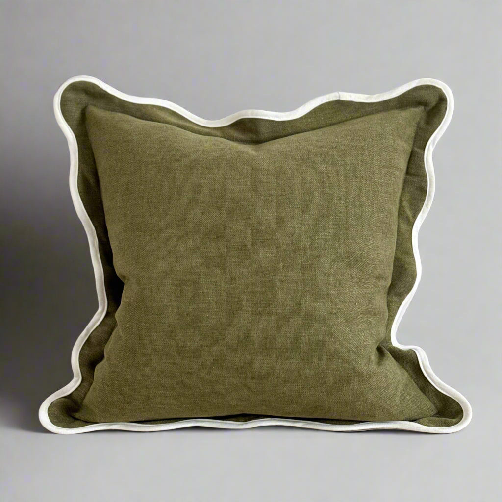 Olive Cushion with Feather Pad –  45 x 45cm