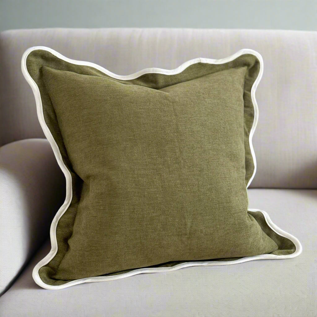 Olive Cushion with Feather Pad –  45 x 45cm
