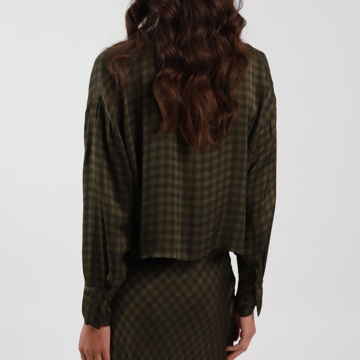 Olive Green Check Crop Shirt – 100% Viscose