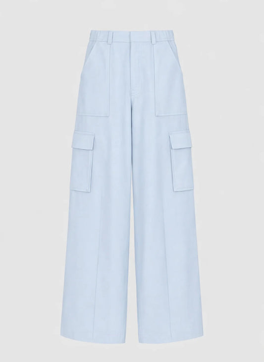Sky Blue Cargo Trousers with Flap Pockets by An'ge