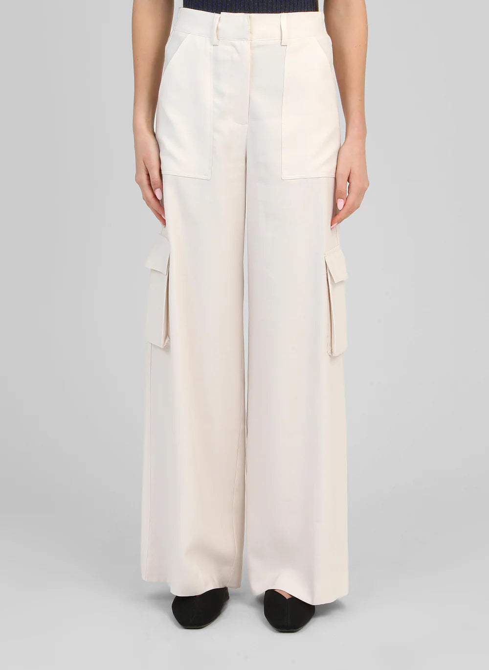 Ecru Cargo Trousers with Flap Pockets by An'ge