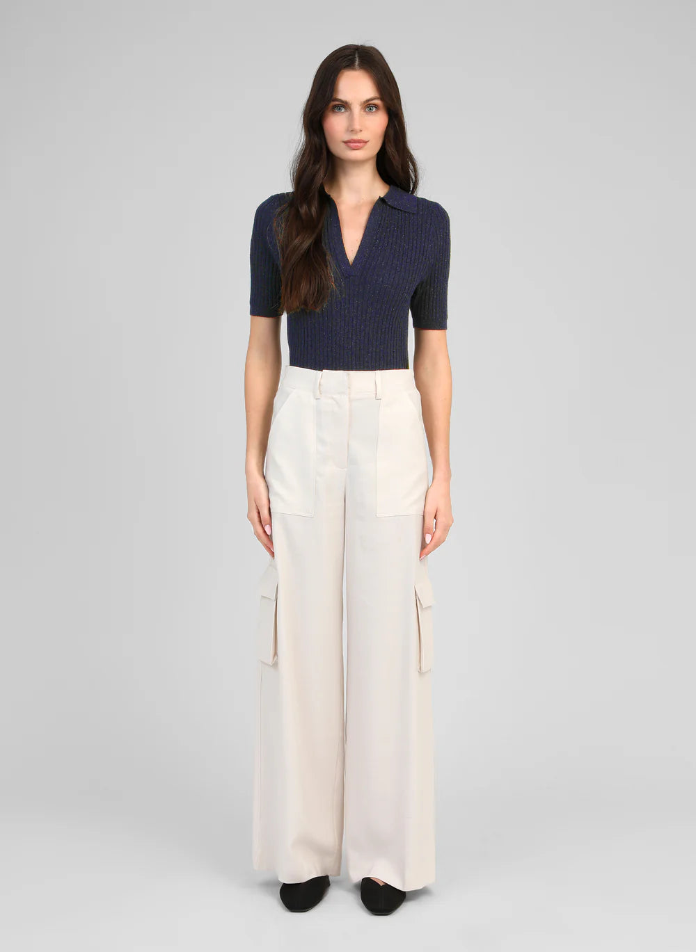 Ecru Cargo Trousers with Flap Pockets by An'ge