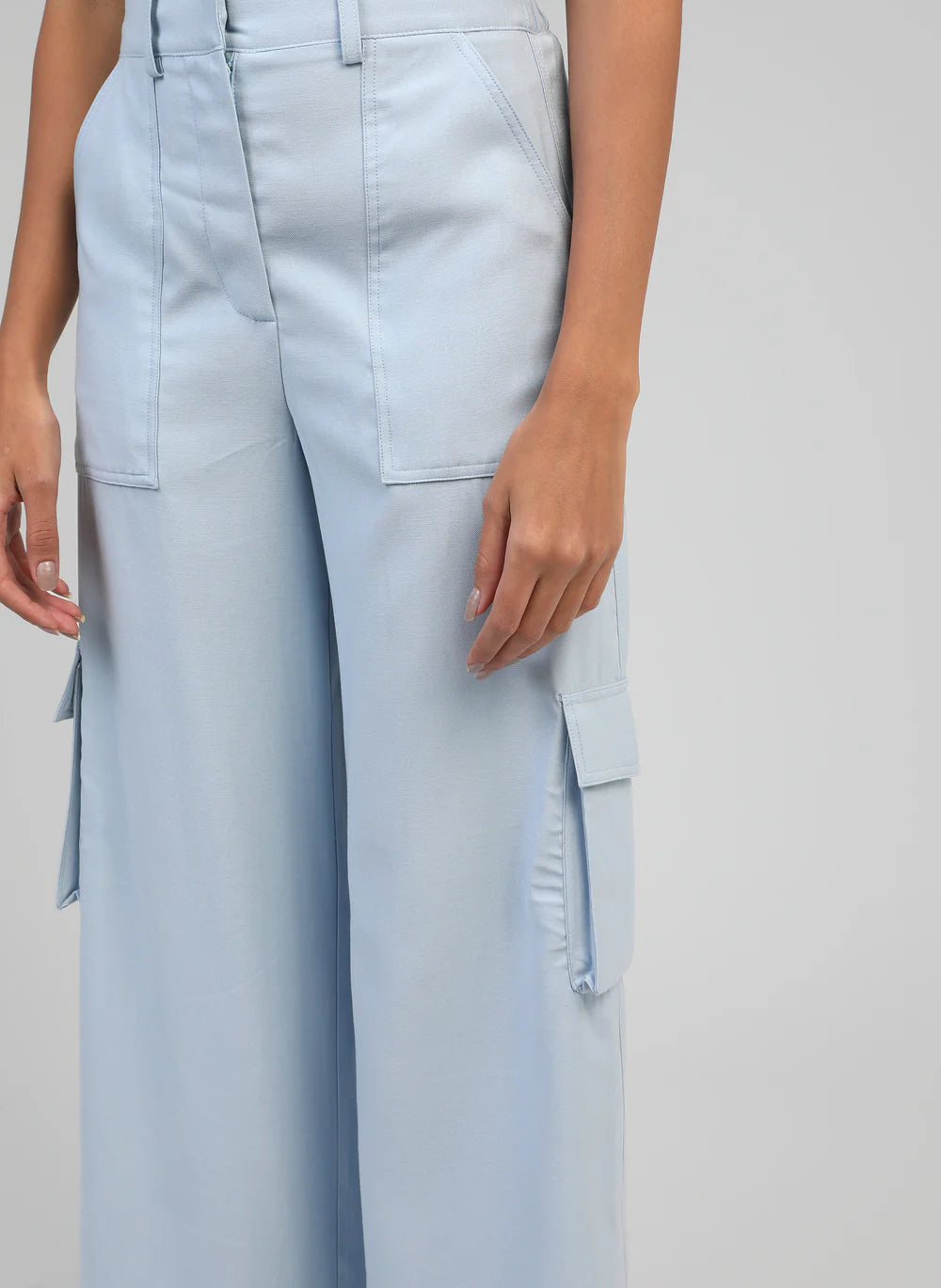 Sky Blue Cargo Trousers with Flap Pockets by An'ge