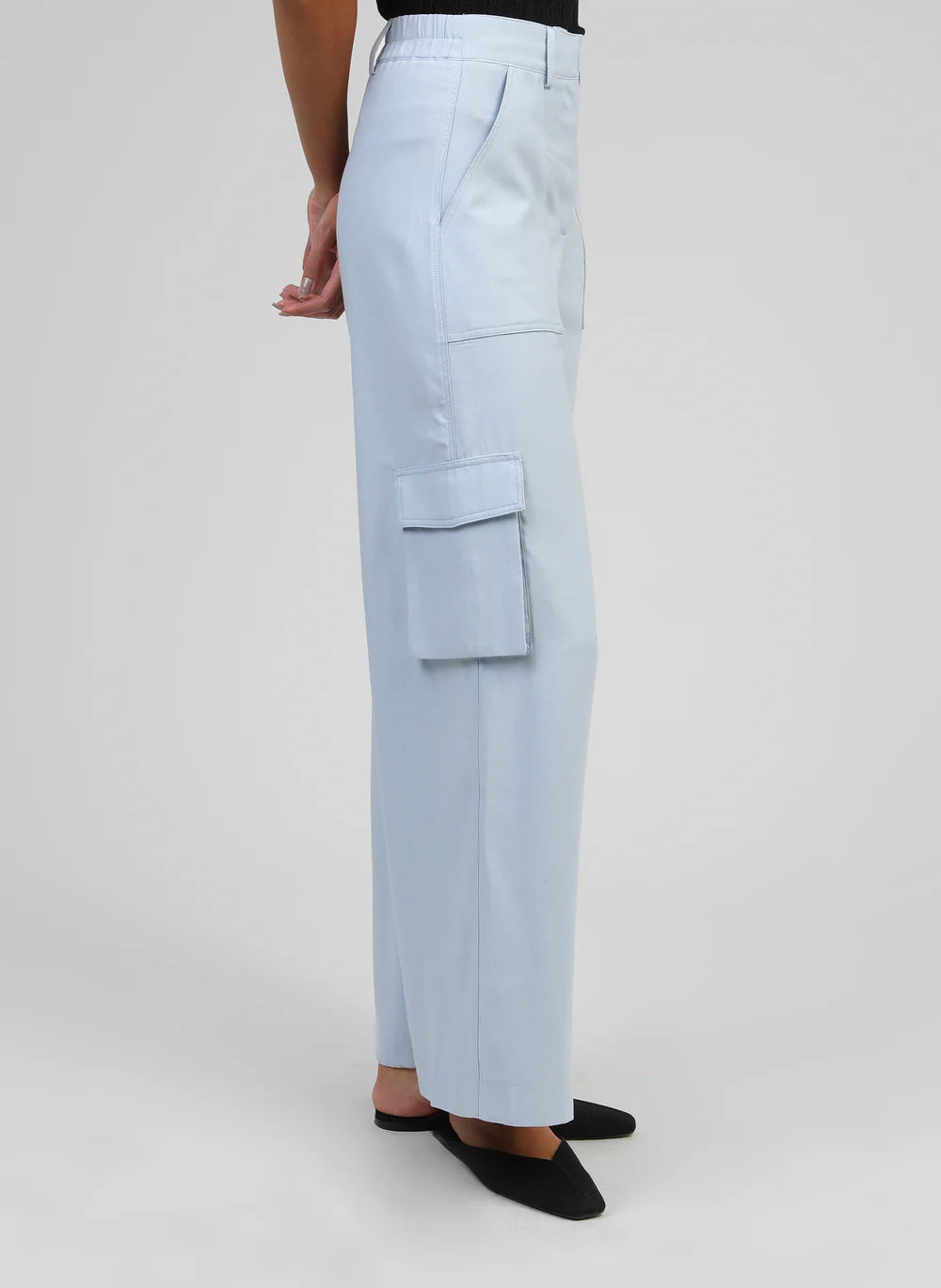 Sky Blue Cargo Trousers with Flap Pockets by An'ge