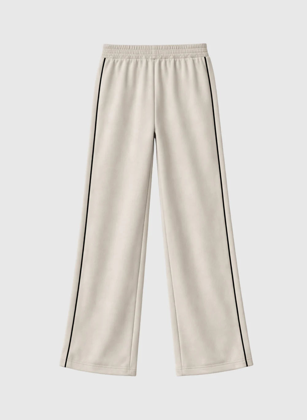 Beige wide-leg pants with a side stripe on a light gray background