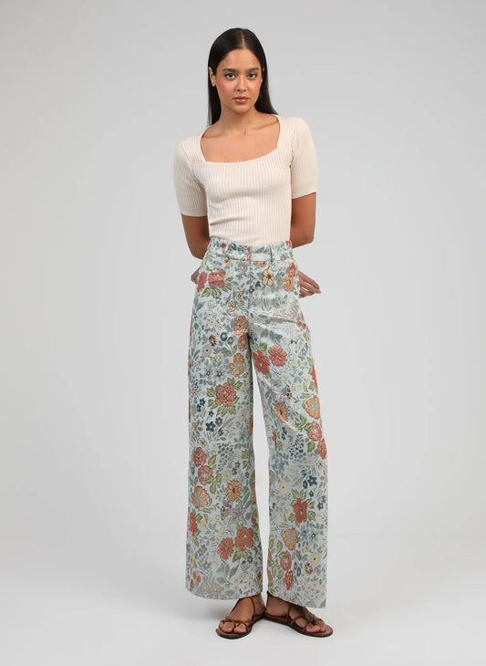 Sage Floral Design Trousers — An'ge