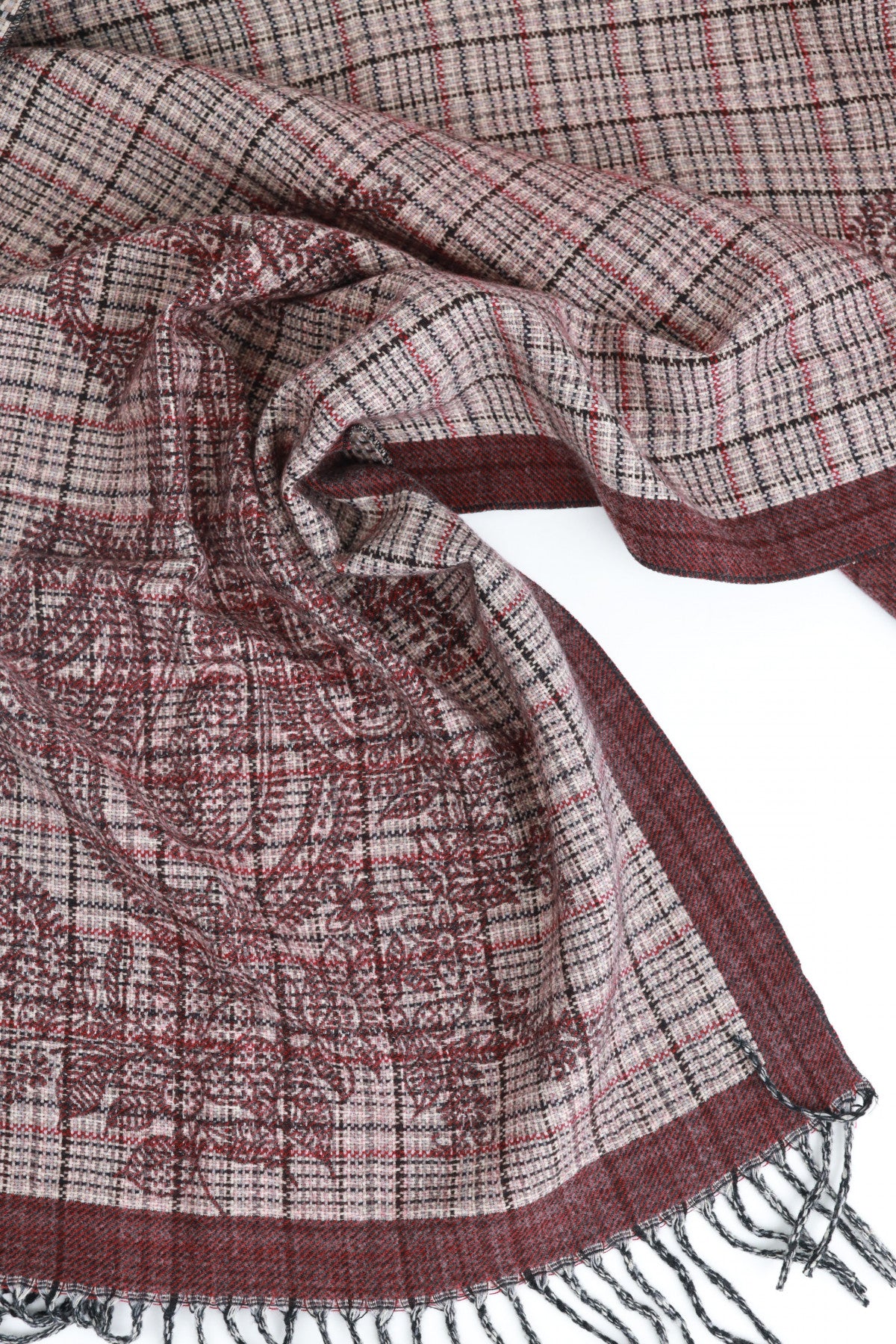 Patterned Stole with Fringed Edge 