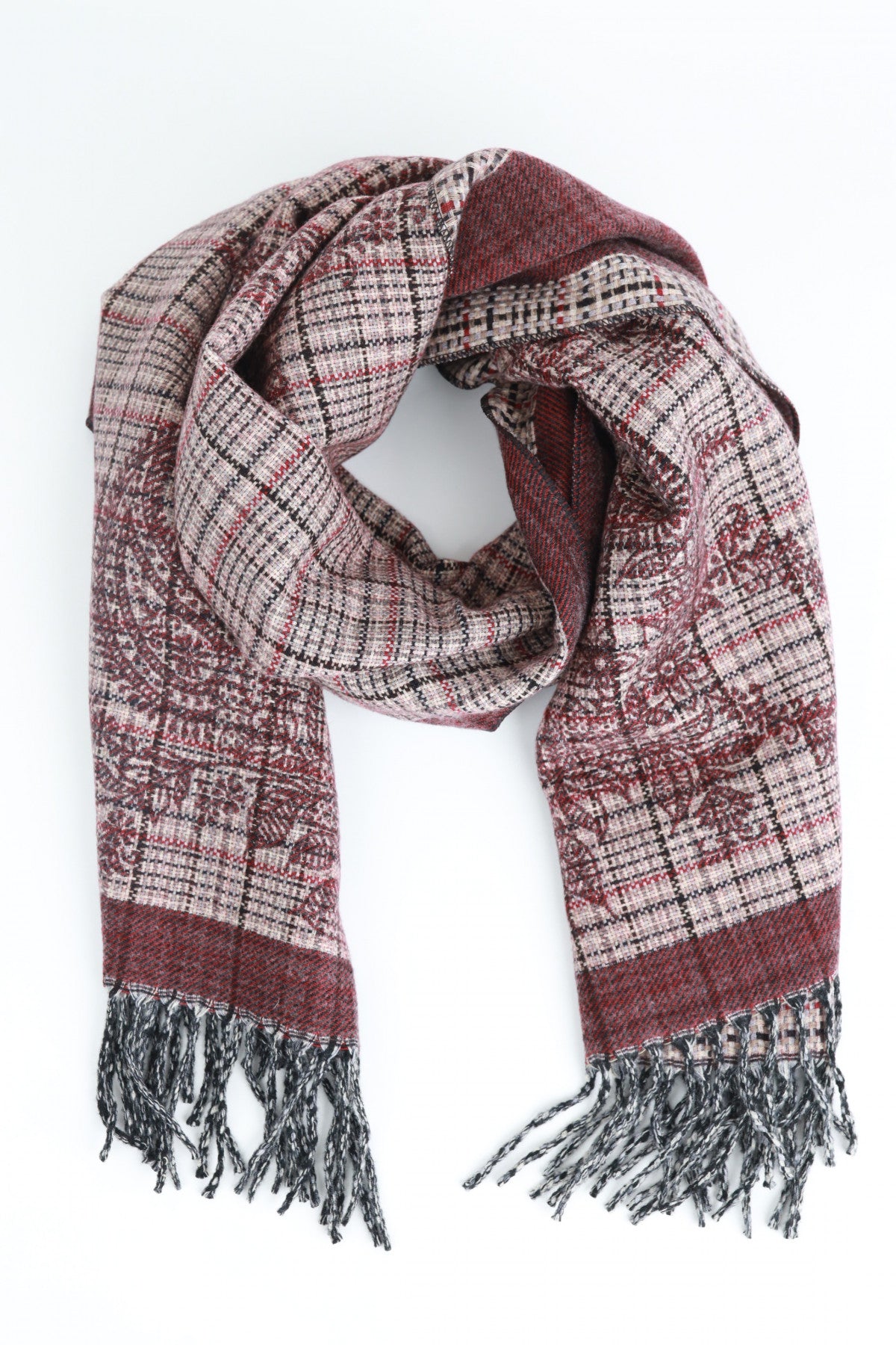 Patterned Stole with Fringed Edge 