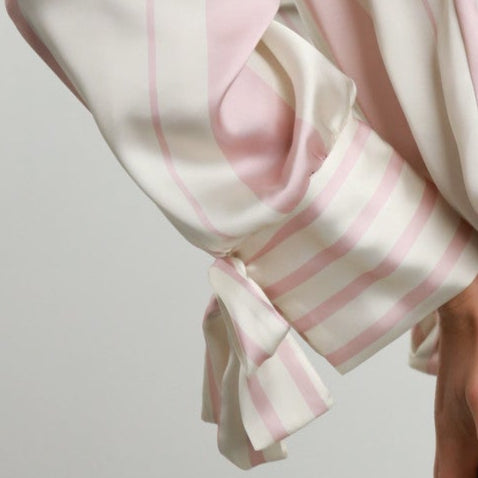 Pink and Cream Striped Shirt with Hidden Folder and Cuff Bow