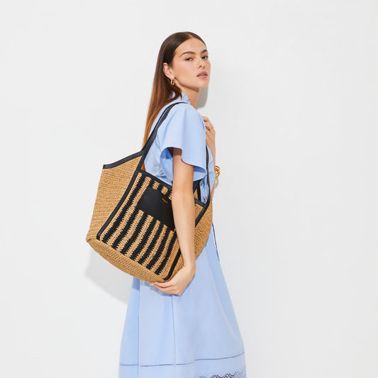 Raffia and Black Striped Bag 