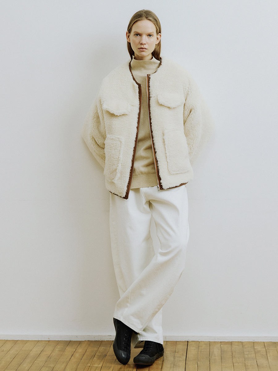 Reversible Padded Faux Fur Jacket [Ivory] – Lightweight Structured Winter Jacket