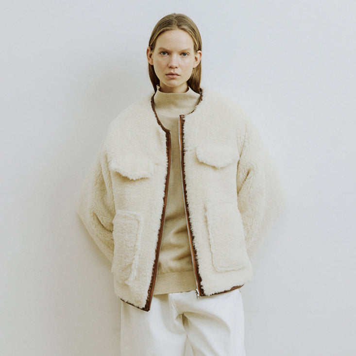 Reversible Padded Faux Fur Jacket [Ivory] – Lightweight Structured Winter Jacket