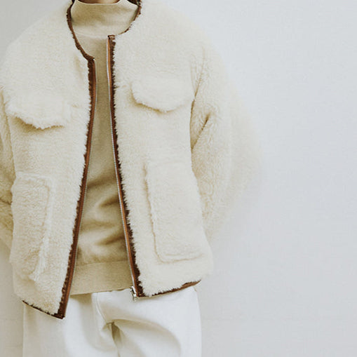 Reversible Padded Faux Fur Jacket [Ivory] – Lightweight Structured Winter Jacket