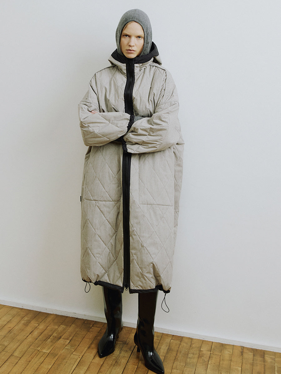 Reversible Windbreaker Coat [Dark Grey] – Oversized Two-Tone Reversible Padding