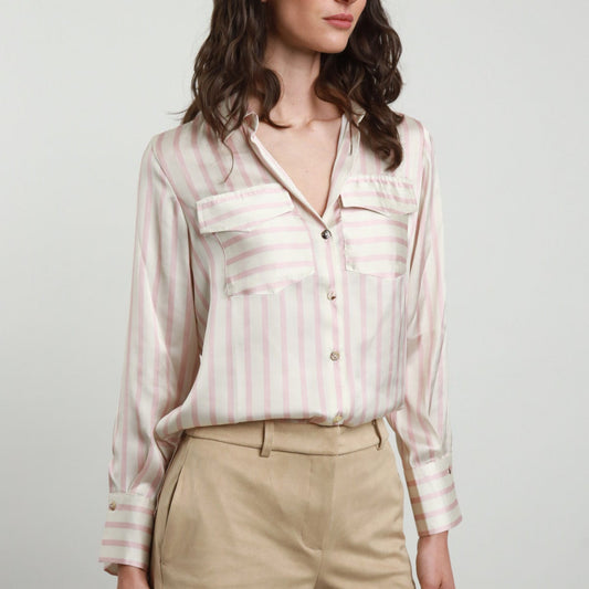 Room Shirt with Contrasting Pockets | Pink & Cream 