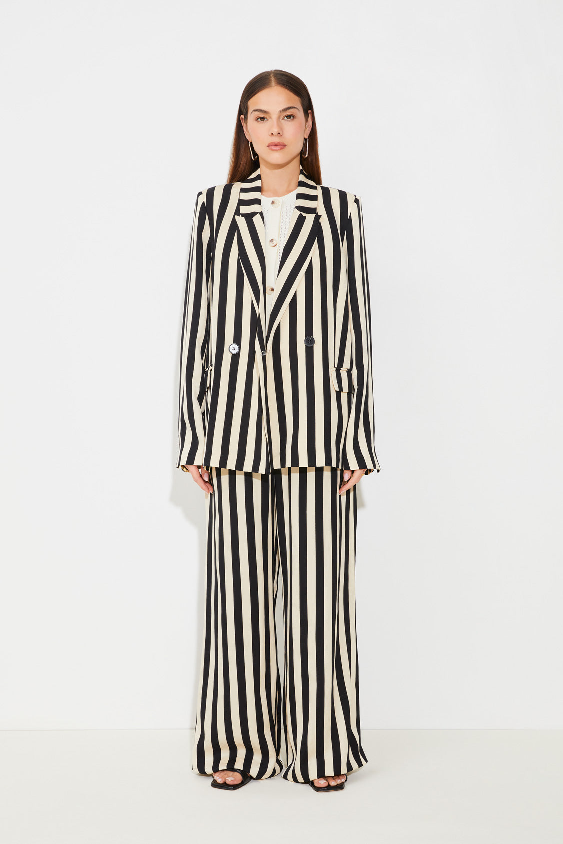 Striped Double-Breasted Blazer Jacket