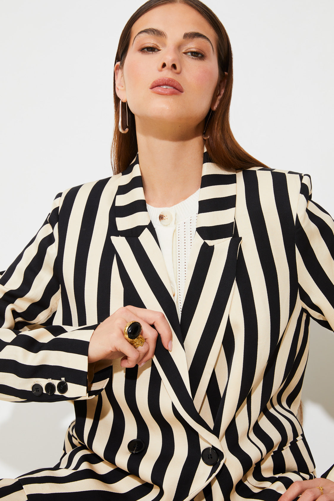 Striped Double-Breasted Blazer Jacket