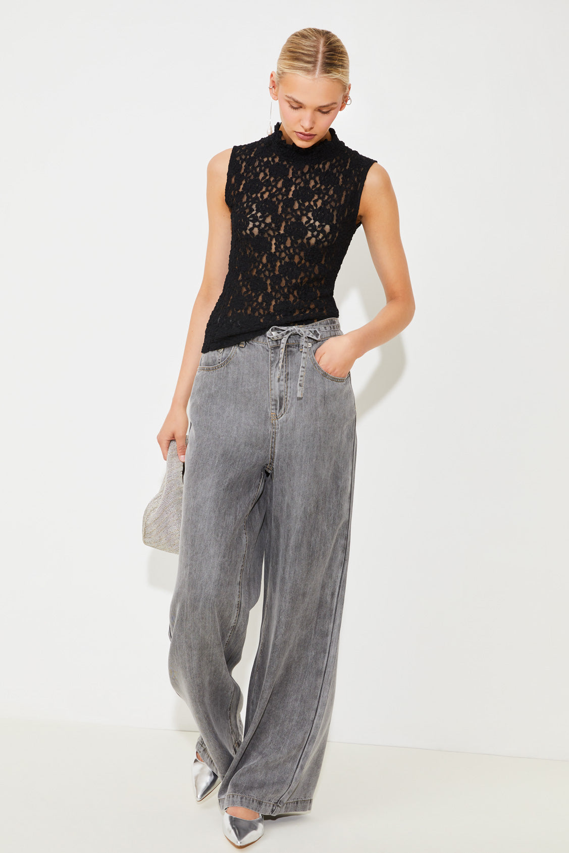 Wide-Leg Tie Jeans