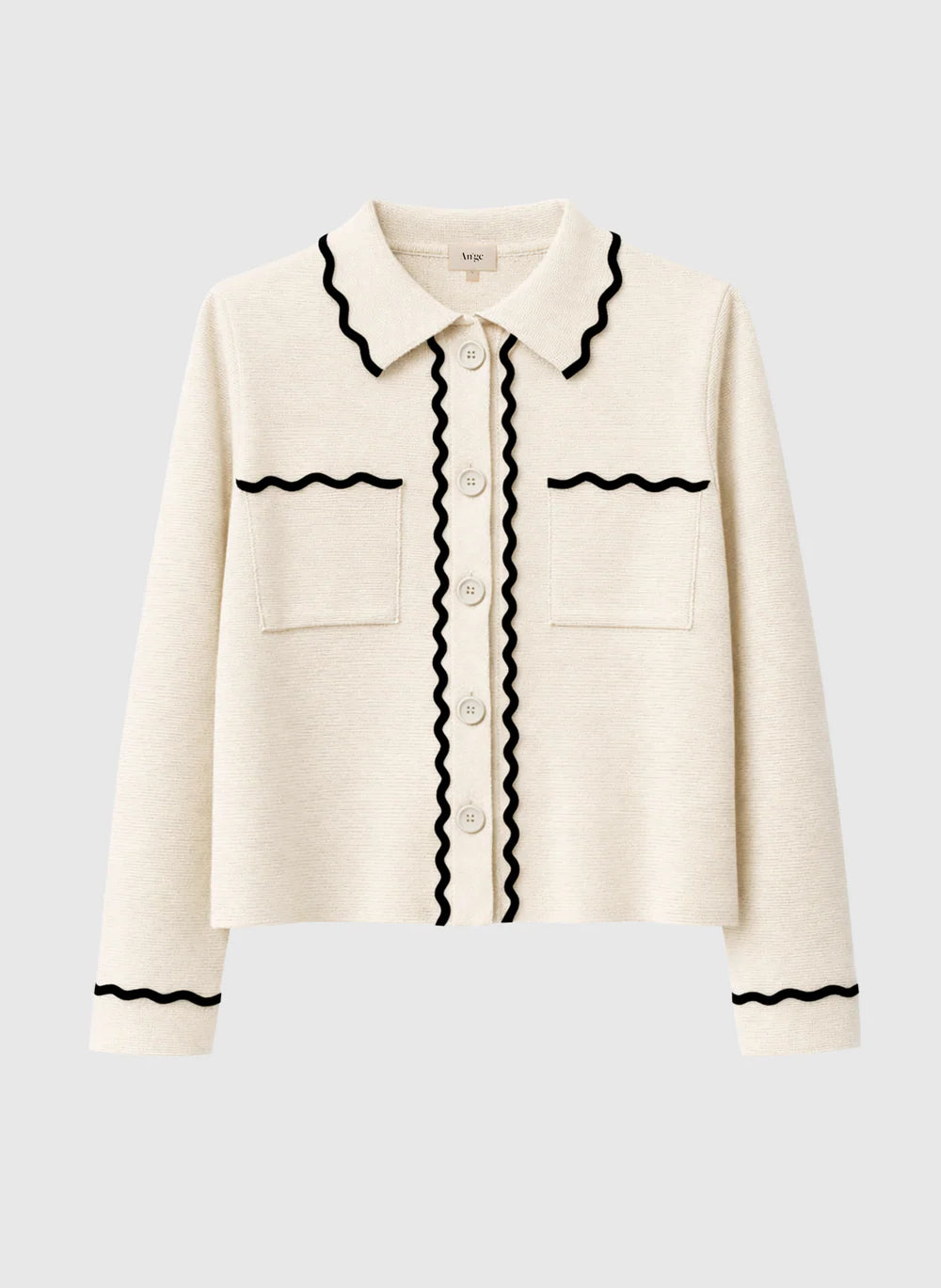 Cream Knit Polo Collar Cardigan by An'ge