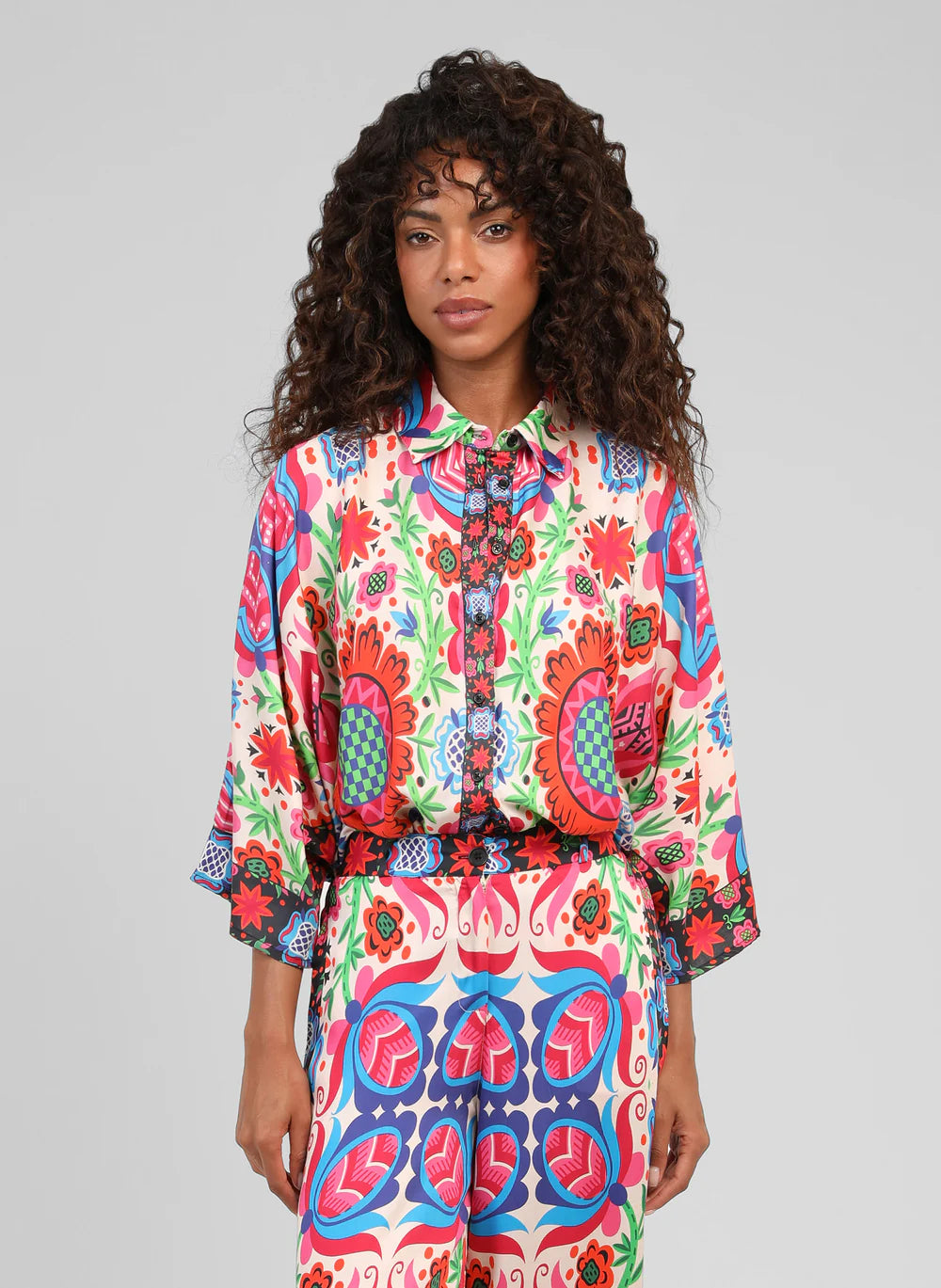 Sarlena Satin-Effect Printed Shirt – Multicolour | Women's Luxury Modal Top