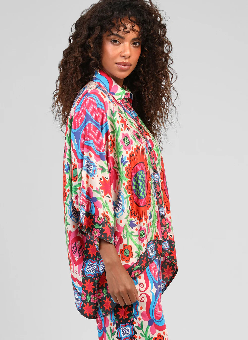 Sarlena Satin-Effect Printed Shirt – Multicolour | Women's Luxury Modal Top
